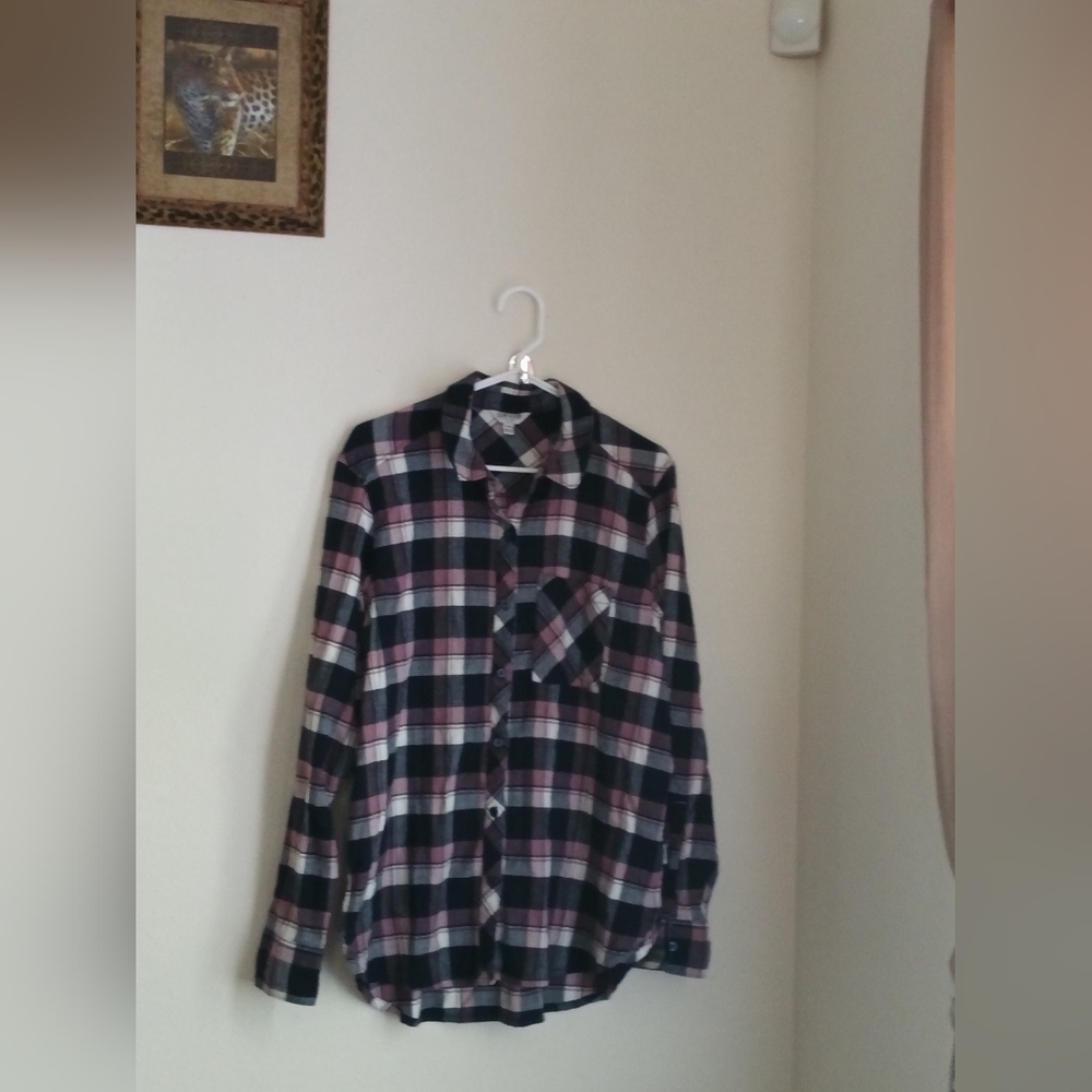 Orvis Blouse Women XL Black, Pink, and White Plaid Shirt Rodeo Western Casual